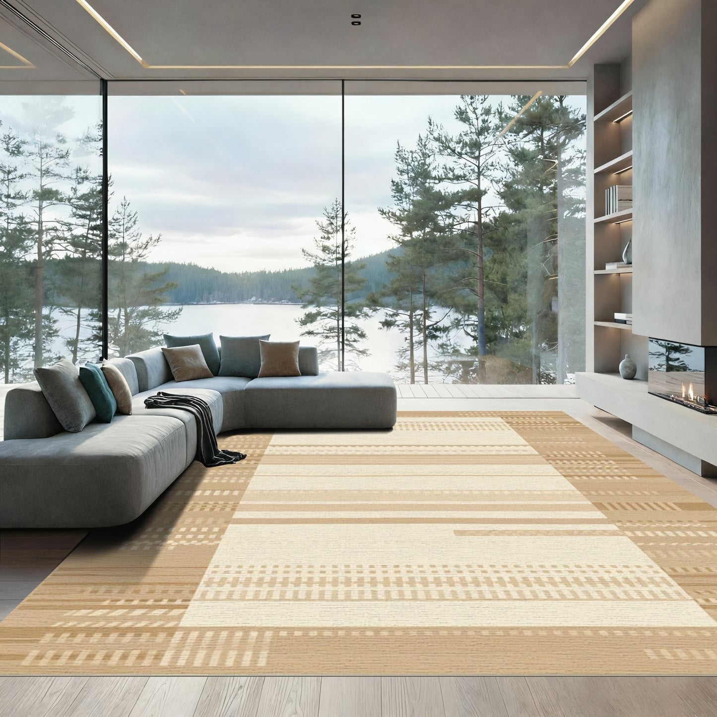 Warm Beige Geometric Stripe Rug