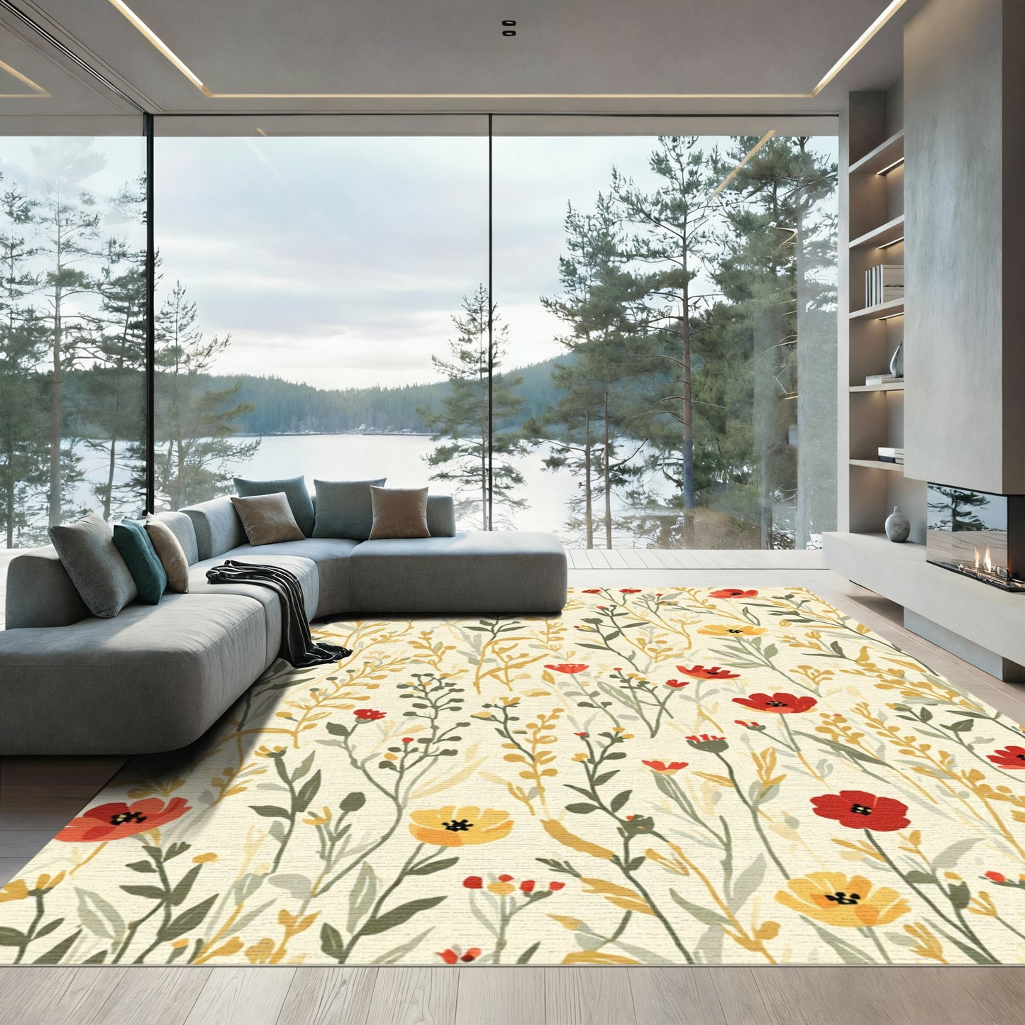 Whimsical Ladybug Meadow Floral Rug
