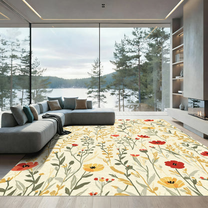 Whimsical Ladybug Meadow Floral Rug