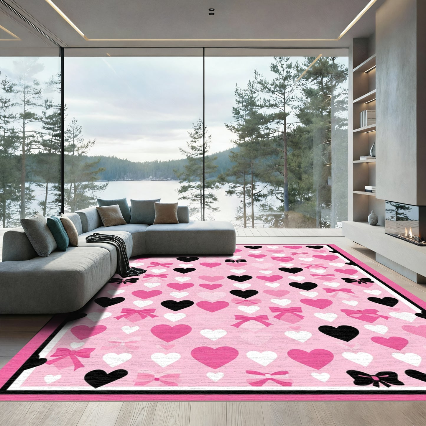 Pink Heart Bow Collage Rug