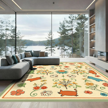 Playful Cats and Floral Arrangement Rug