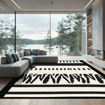 Bold Black White Abstract Stripes Rug
