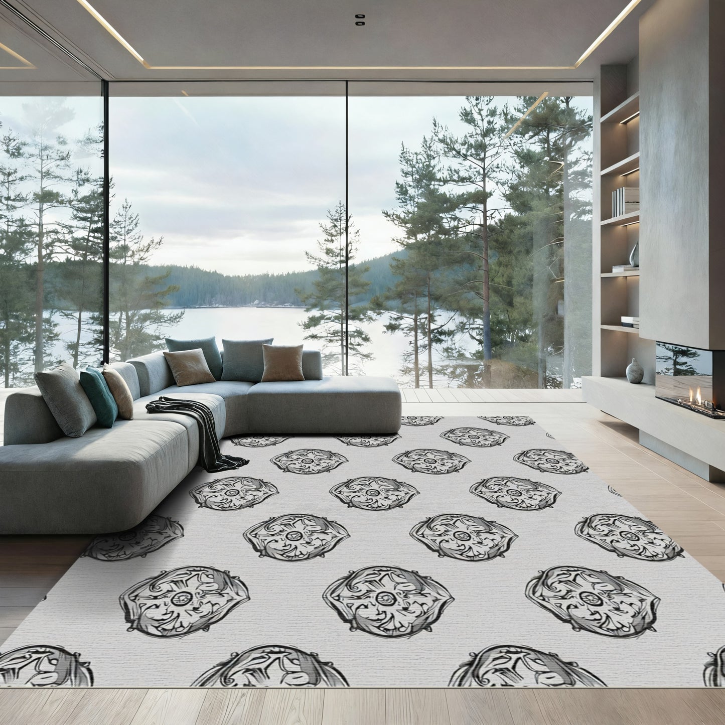Monochromatic Silver Orb medallion Rug