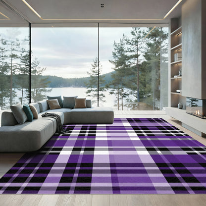 Purple Black White Plaid Check Rug