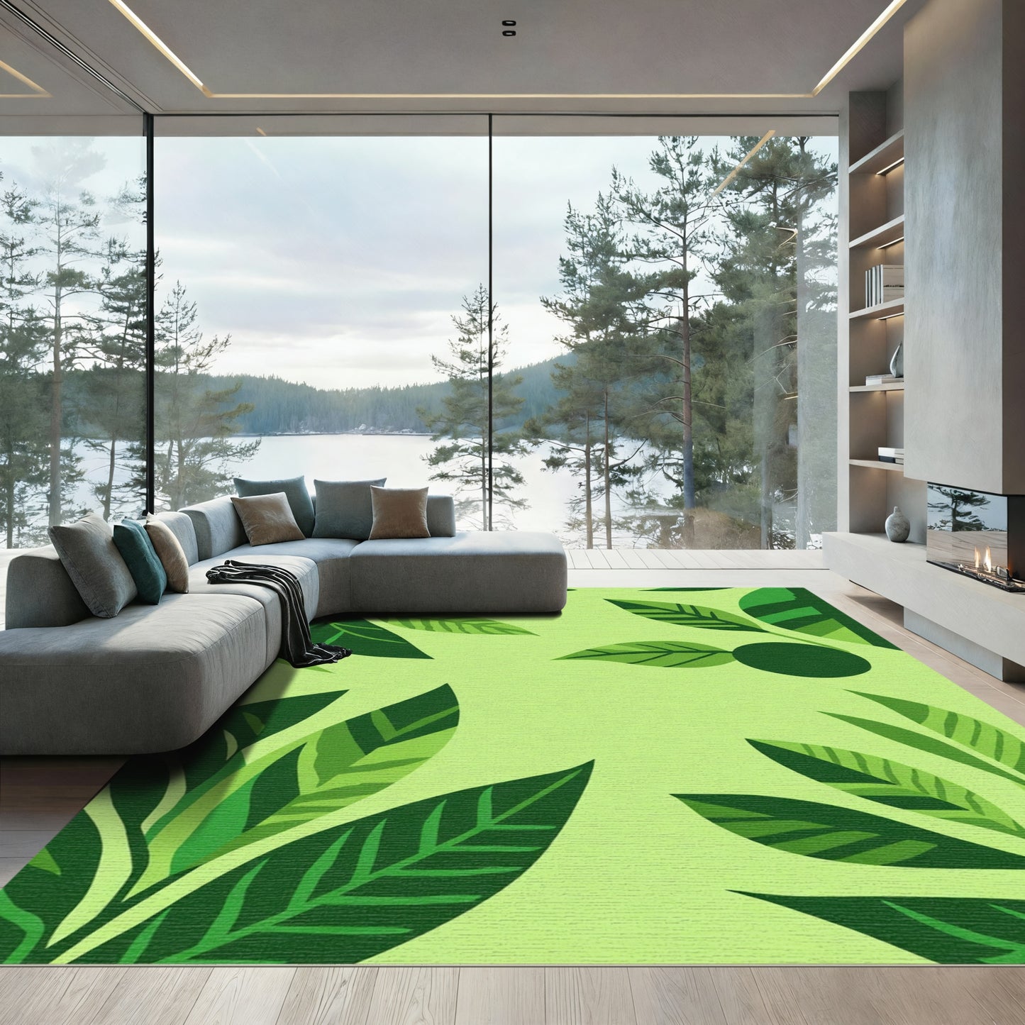 Verdant Green Leafy Canopy Abstract Rug