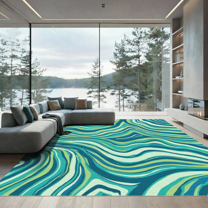 Deep Teal Swirled Abstract Rug