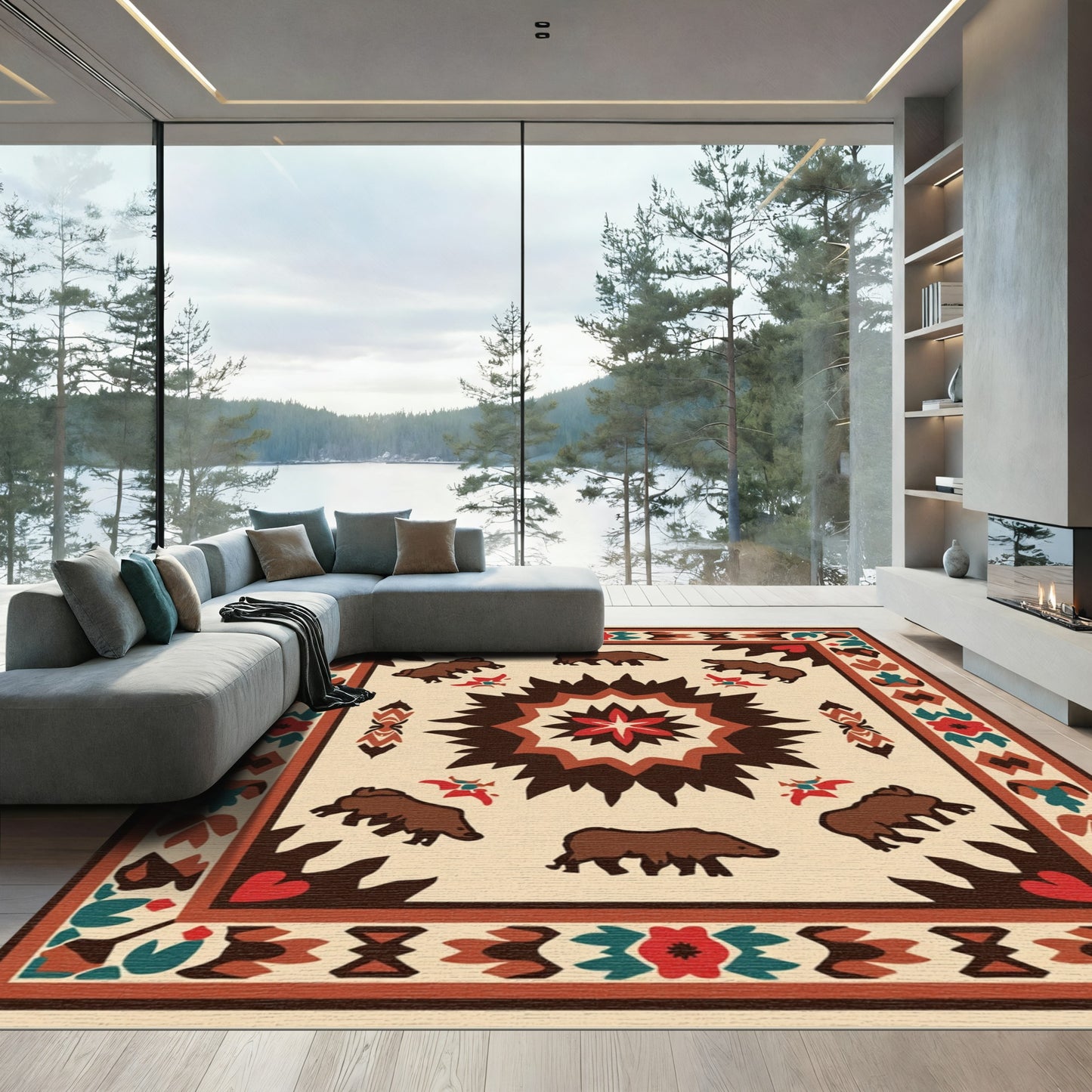Brown Bear Woodland Medallion Rug