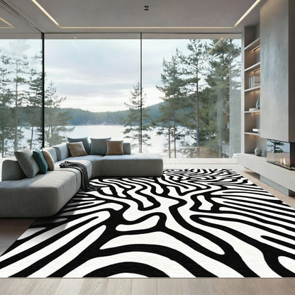Bold Black White Wavy Stripes Rug