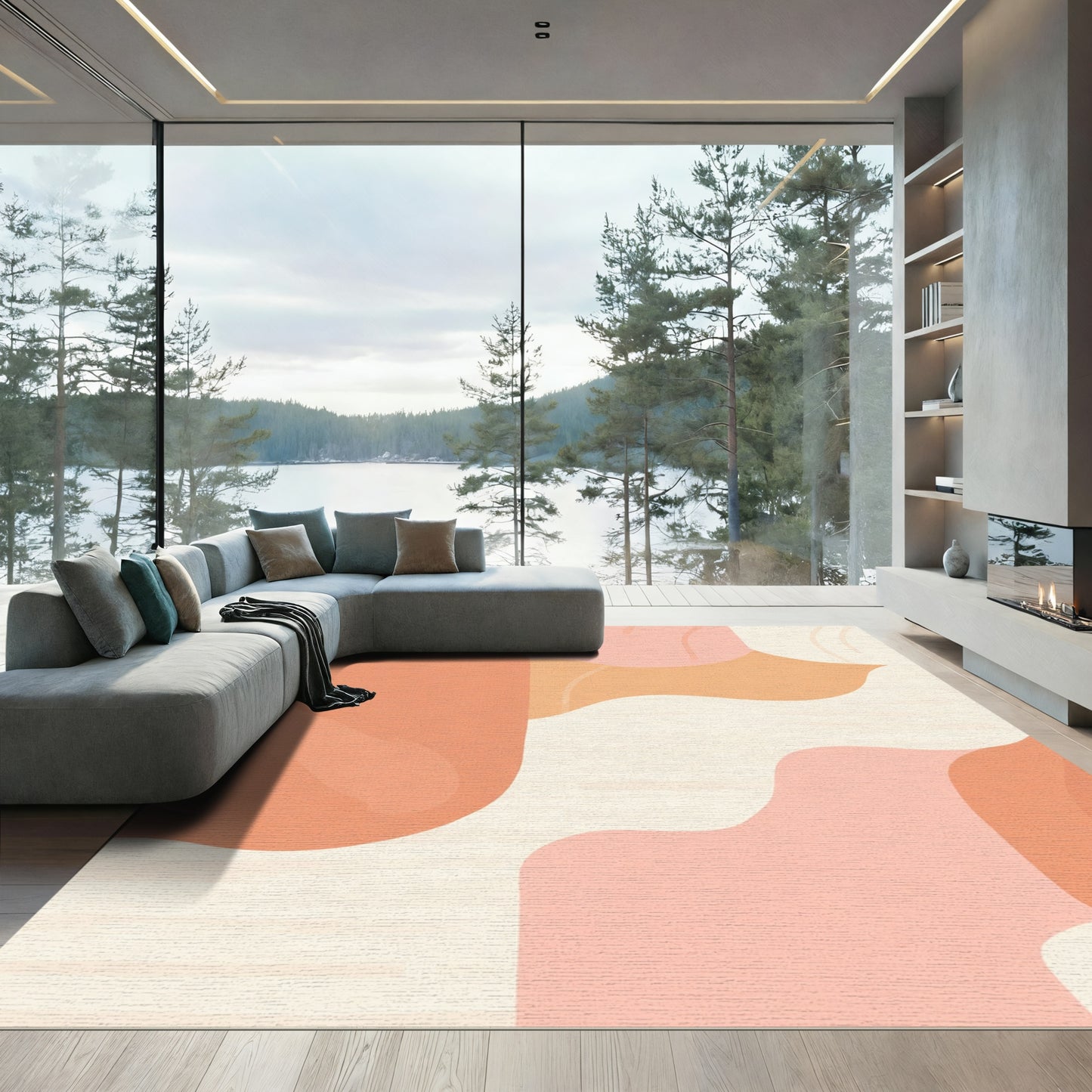 Peach Cream Abstract Organic Shapes Rug