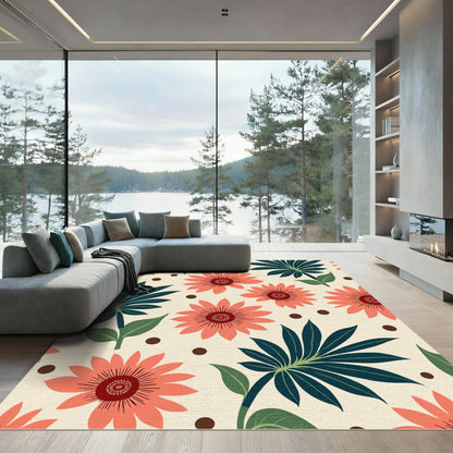 Coral Daisy Botanical Cream Rug