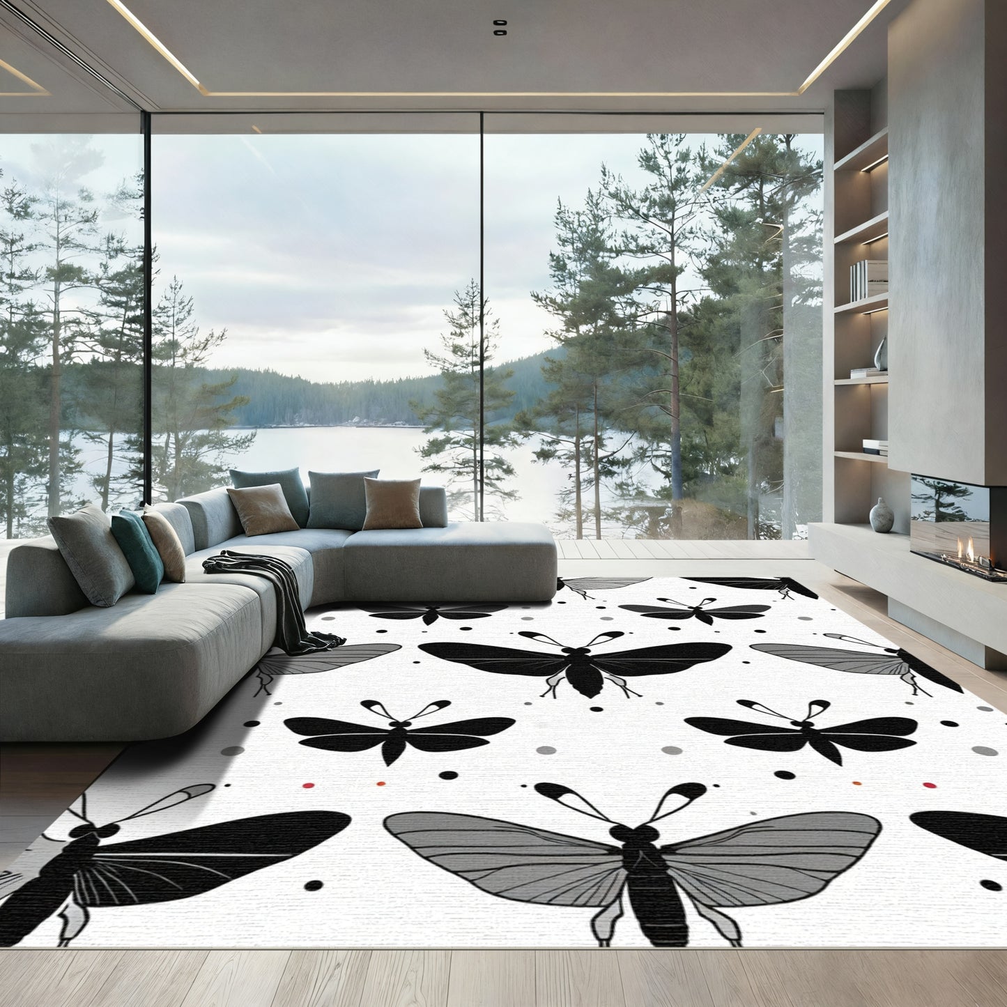 Monochromatic Butterfly Garden Dots Rug