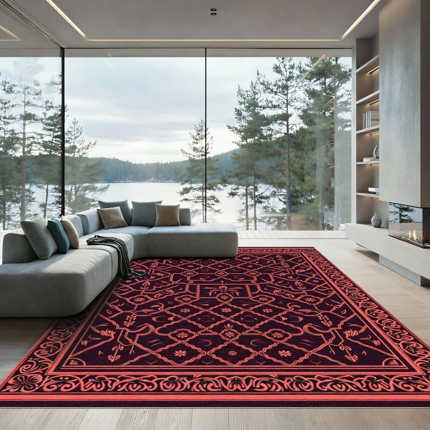 Coral Vine Medallion Lattice Rug