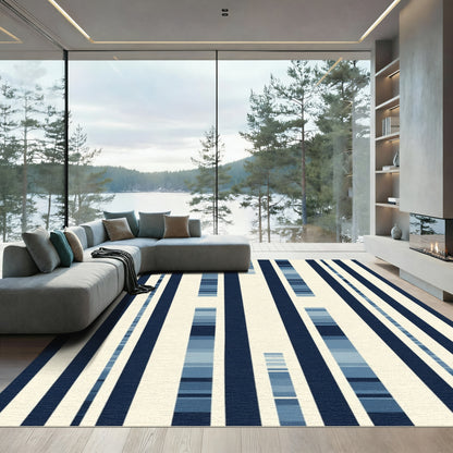 Deep Blue Modern Vertical Stripes Rug
