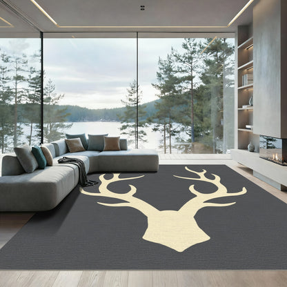 Cream Antlers Dark Gray Background Rug