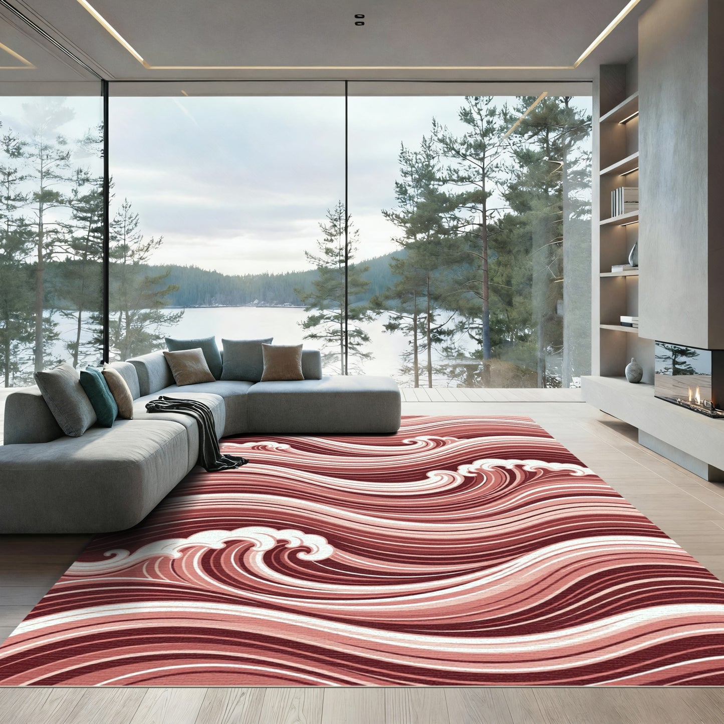 Crimson Waves Rug