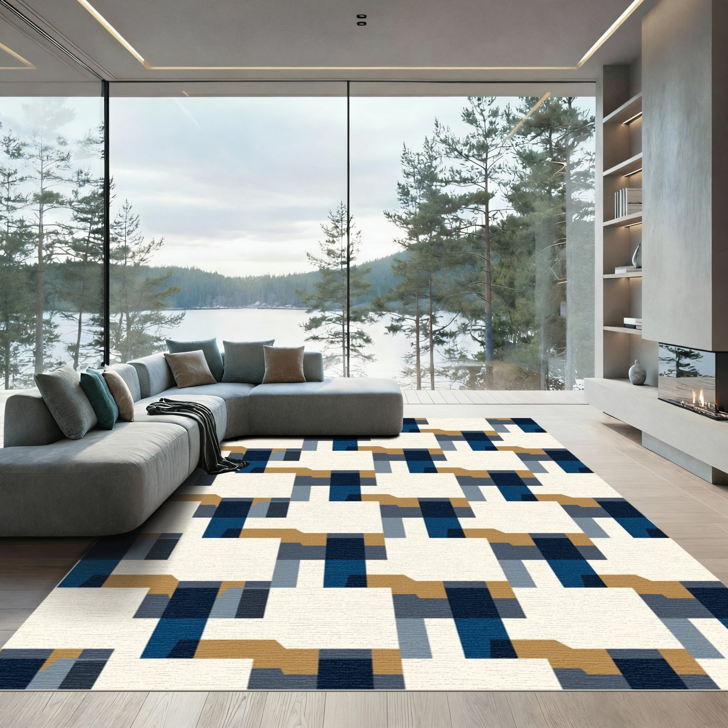 Modern Geometric Interlocking Shapes Rug