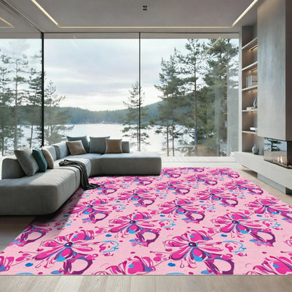 Whimsical Pink Floral Swirl Rug