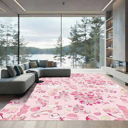 Pink Floral Unicorn Meadow Rug