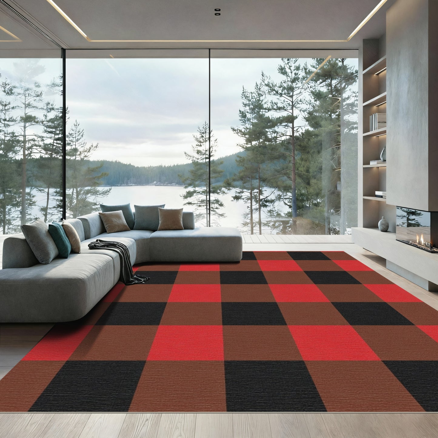 Classic Red Black Buffalo Check Squares Rug
