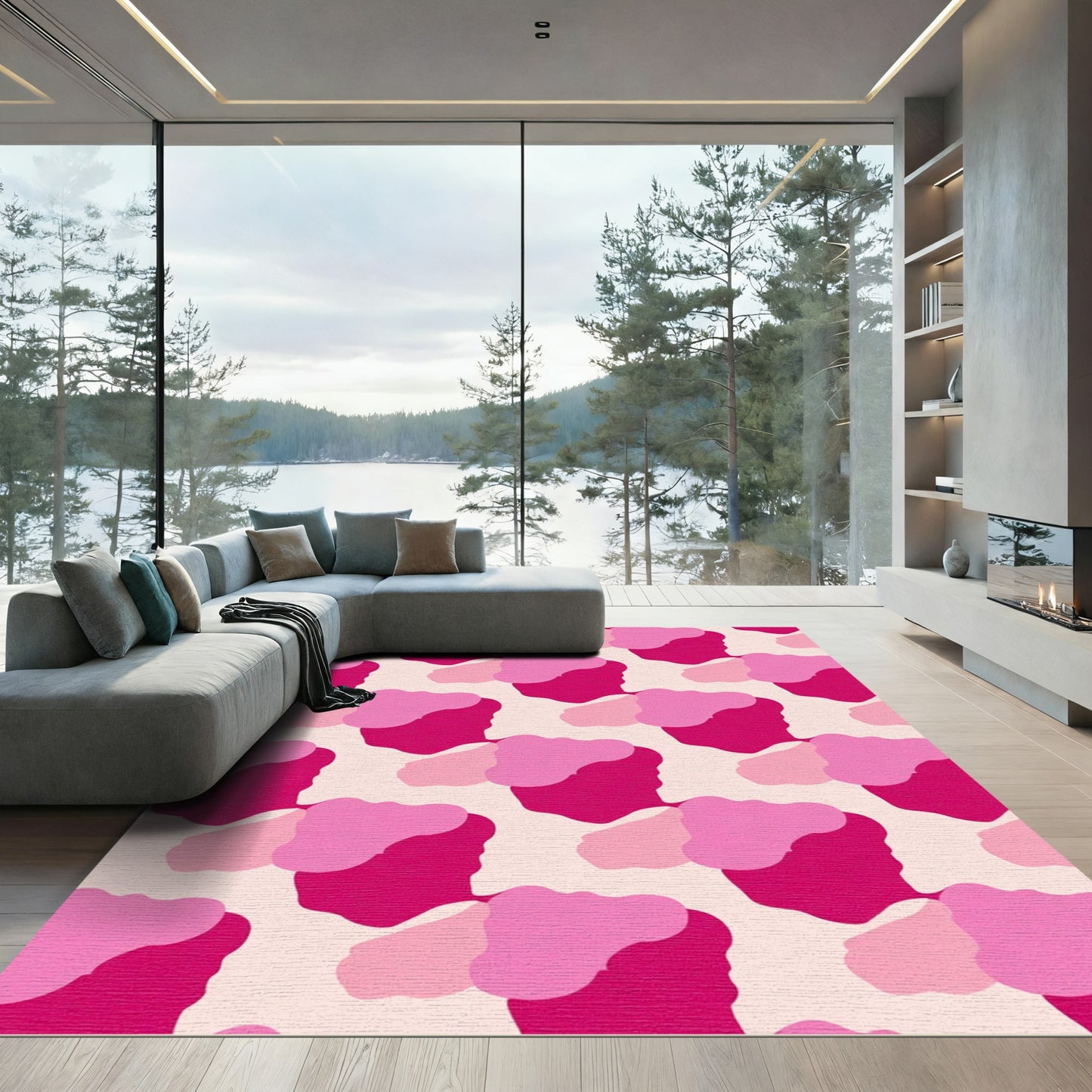 Pink Camo Abstract Blobs Rug