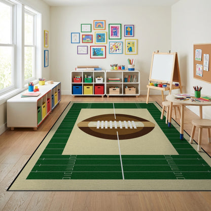 Green Yard Lines Football Design Rug