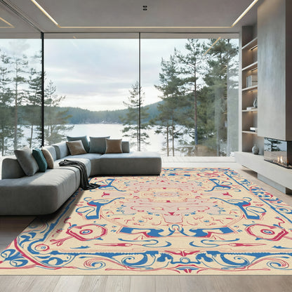 Crimson Blue Ivory Symmetry Rug
