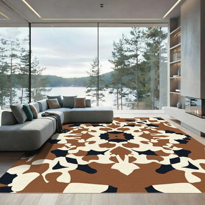 Brown Cream Black Abstract Organic Shapes Rug