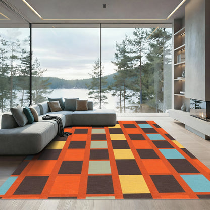 Retro Amber Grid Squares Rug