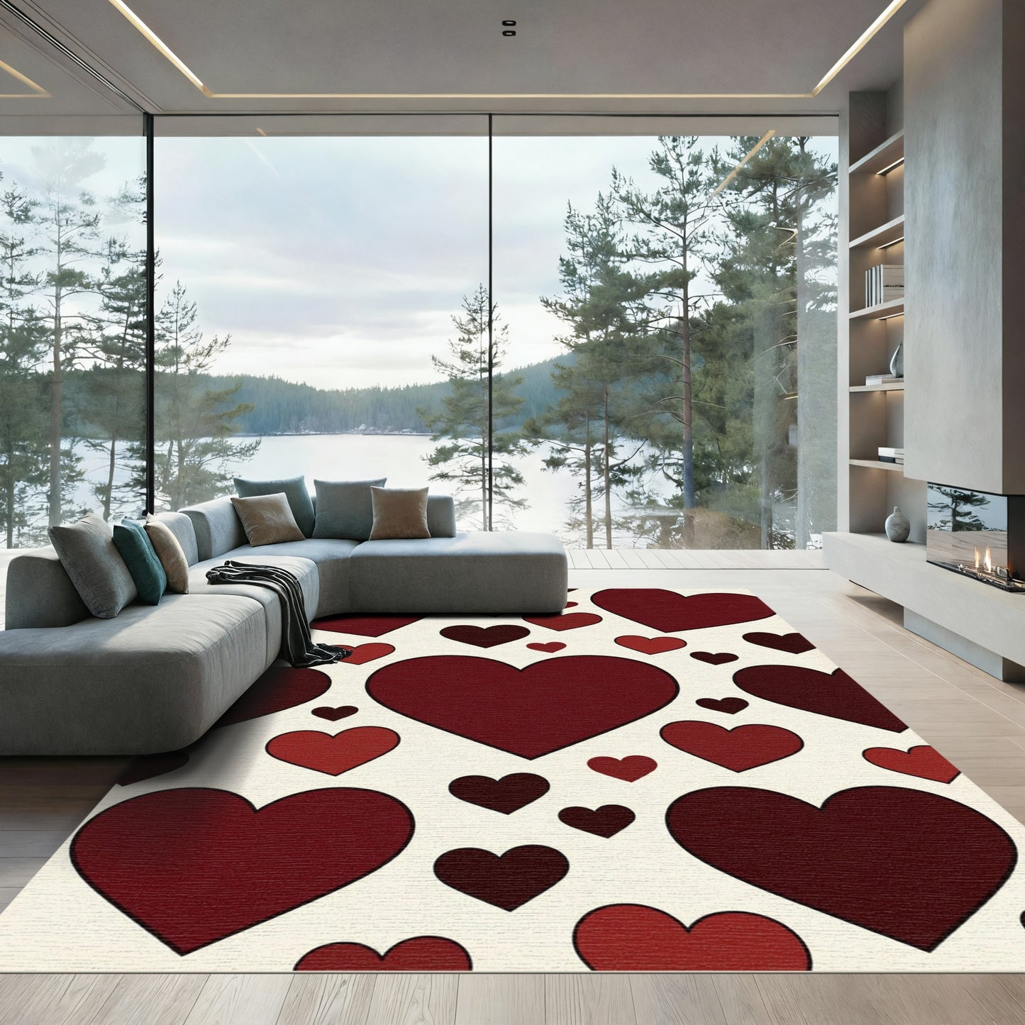 Romantic Deep Red Heart Scatter Rug