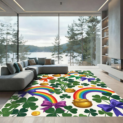 Whimsical Rainbow Shamrock Gold Coin Treasure Rug