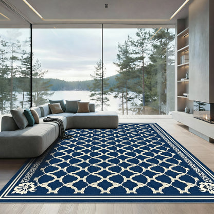Navy Lattice With Cream Border Rug