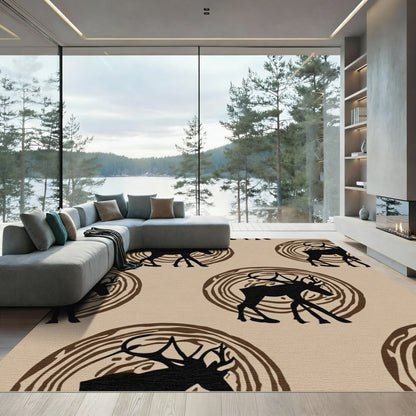 Rustic Brown Deer Wood Grain Rug