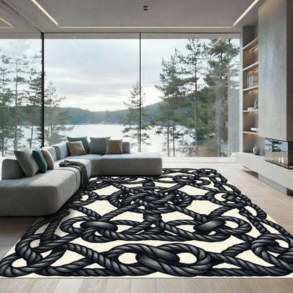 Charcoal Gray Woven Knot Composition Rug