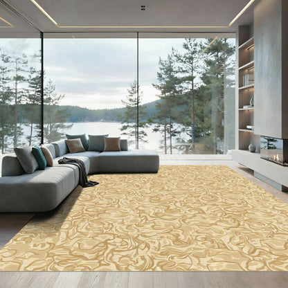 Earthy Tan Swirl Abstract Arrangement Rug