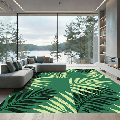 Earthy Green Palm Frond Collage Rug