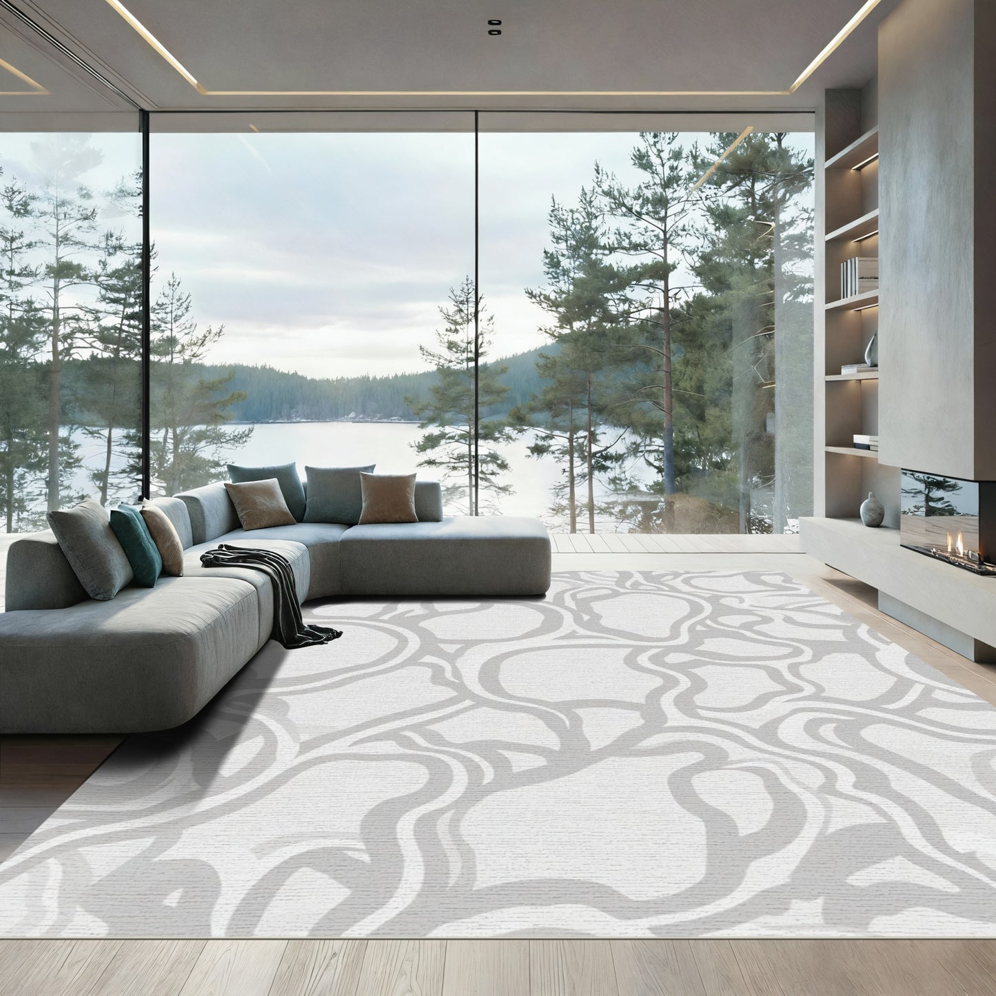 Abstract Gray Organic Vine Rug