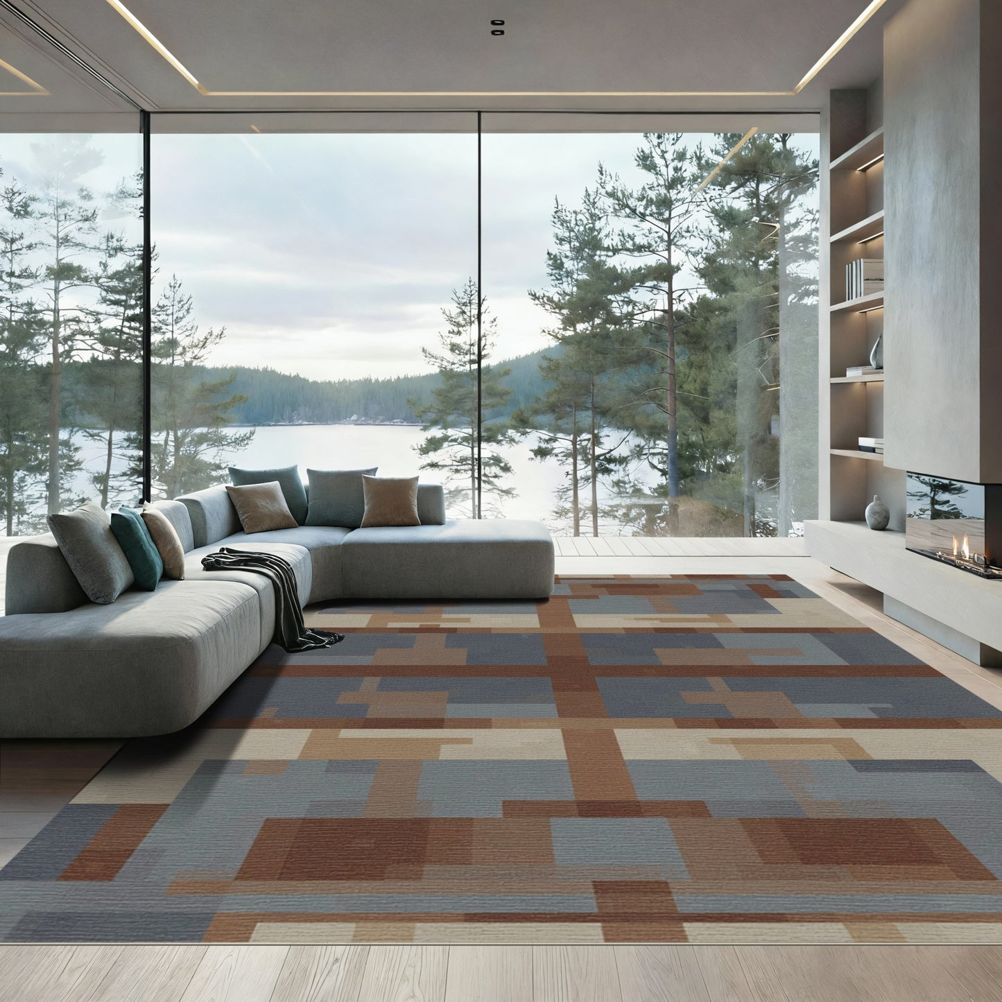 Geometric Earthy Tone Block Rug
