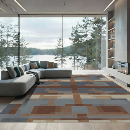 Geometric Earthy Tone Block Rug