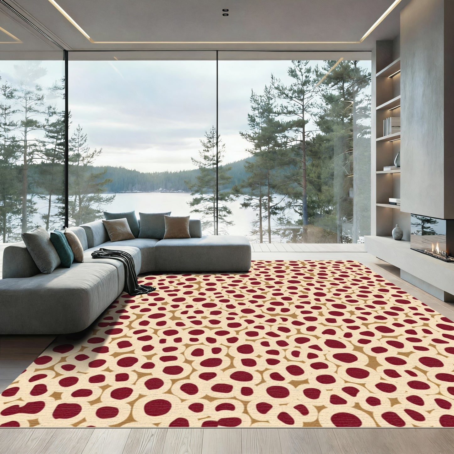 Crimson Circles Organic Scatter Rug