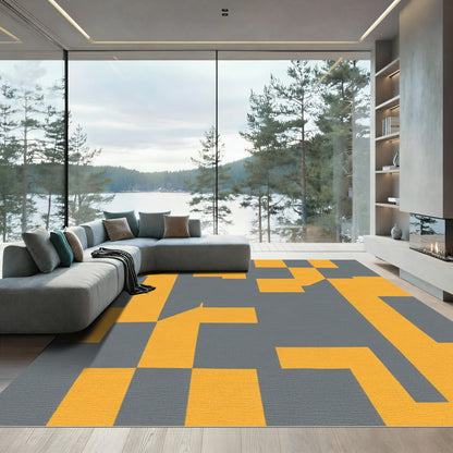 Gray Orange Cubist Geometric Blocks Rug