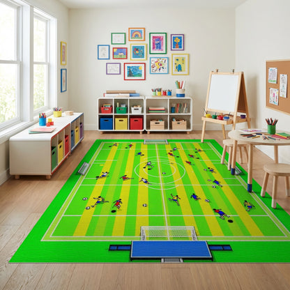 Vibrant Soccer Field Players Rug