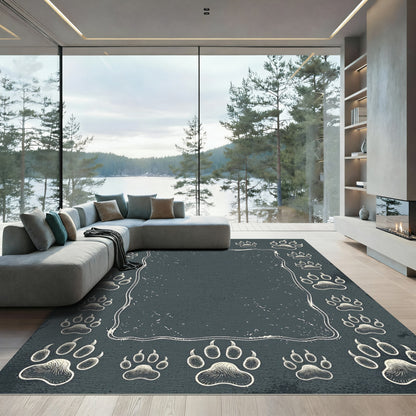 Dark Slate Animal Paw Track Border Rug