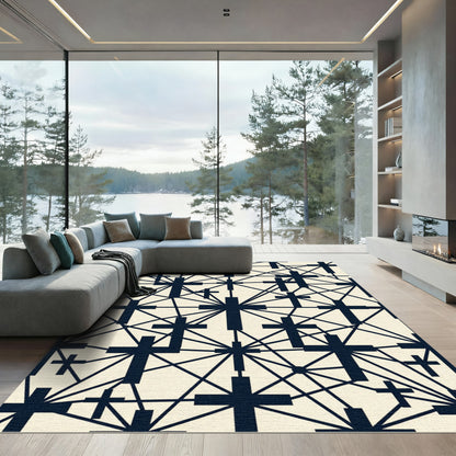 Minimalist Navy Linked Cross Geometry Rug