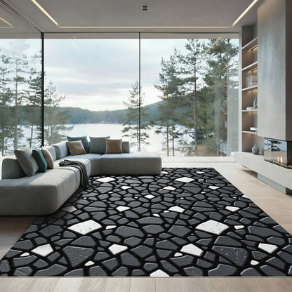 Modern Monochrome Abstract Stone Puzzle Rug