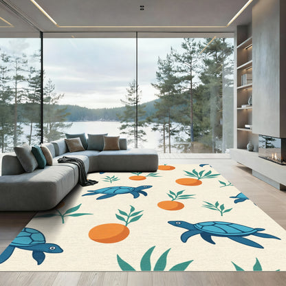 Cute Blue Turtles Orange Branches Pattern Rug