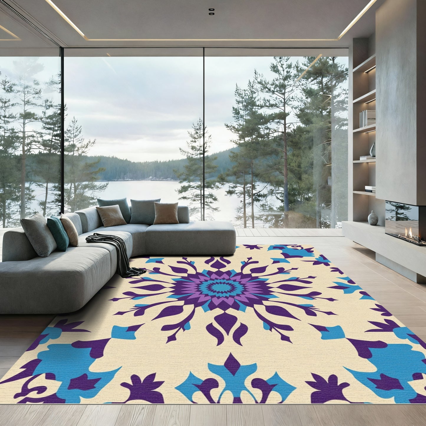 Purple Teal Floral Starburst Rug