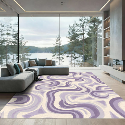 Lavender Swirls Cream Abstract Rug