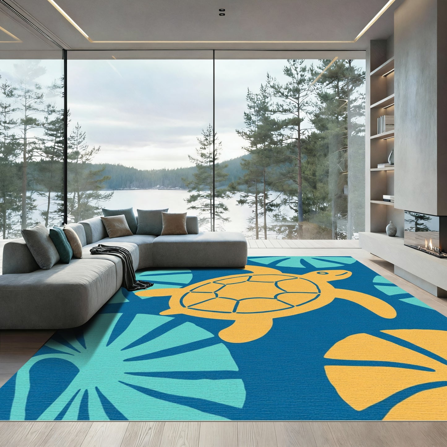 Yellow Turtle Blue Leaf Radiance Rug