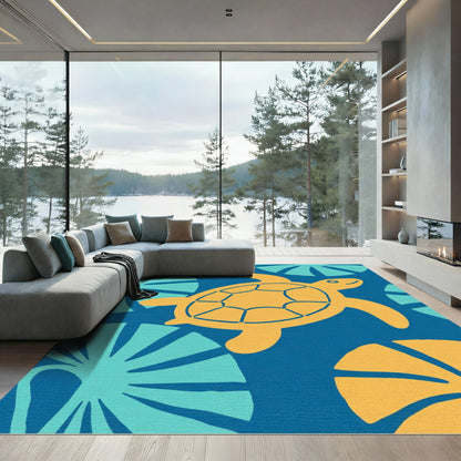 Yellow Turtle Blue Leaf Radiance Rug