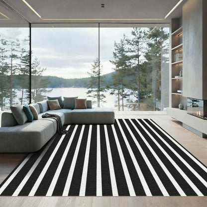 Crisp Black White Vertical Stripes Rug
